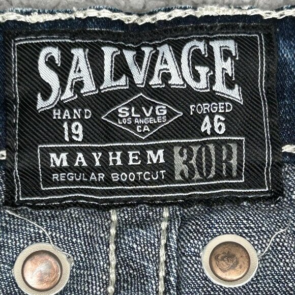 Salvage Mayhem Jeans Mens 32x31 Blue Bootcut Contrast Thick Stitch Buckle Y2K - Picture 4 of 14